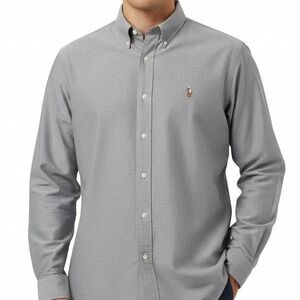 VTG 90s Ralph Lauren Yarmouth Oxford Shirt 17 34/35 Gray Button Down Made HK XL